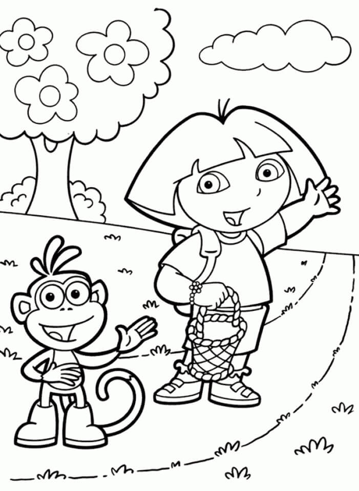 Dibujo de Dora y Botas Van de Picnic para Colorear