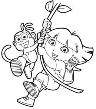 Dibujo de Feliz Dora y Botas para Colorear