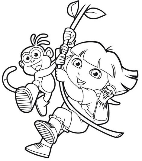 Dibujo de Feliz Dora y Botas para Colorear