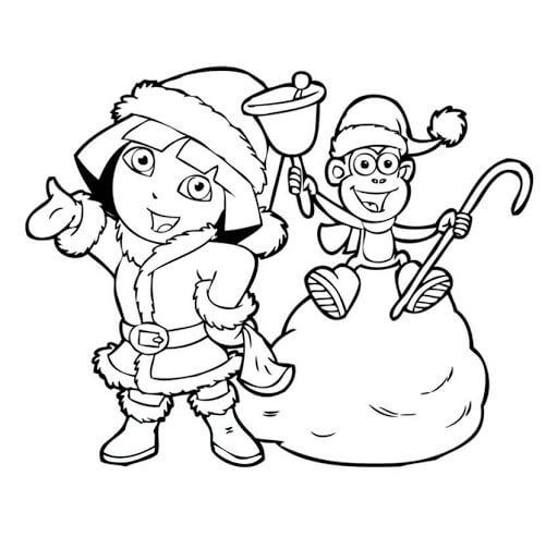 Dibujo de Dora y Botas de Invierno para Colorear