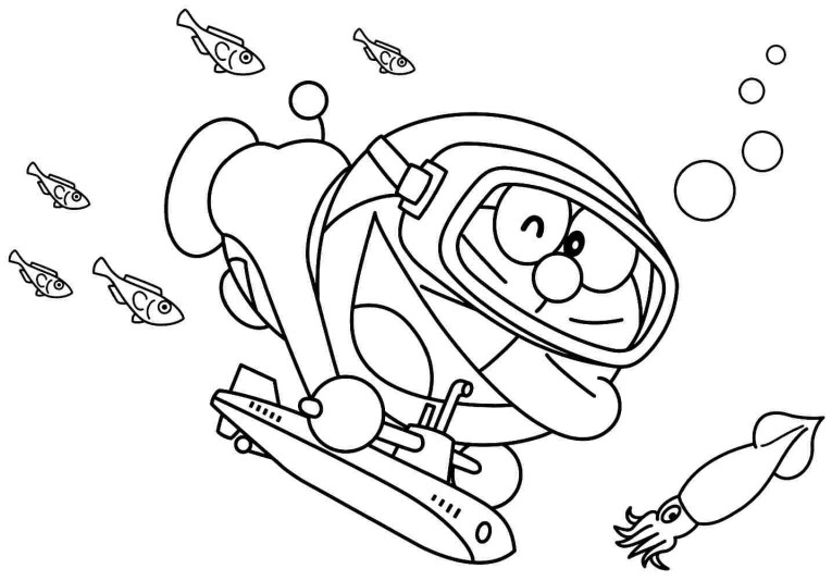 Dibujo de Bucear con Doraemon para Colorear