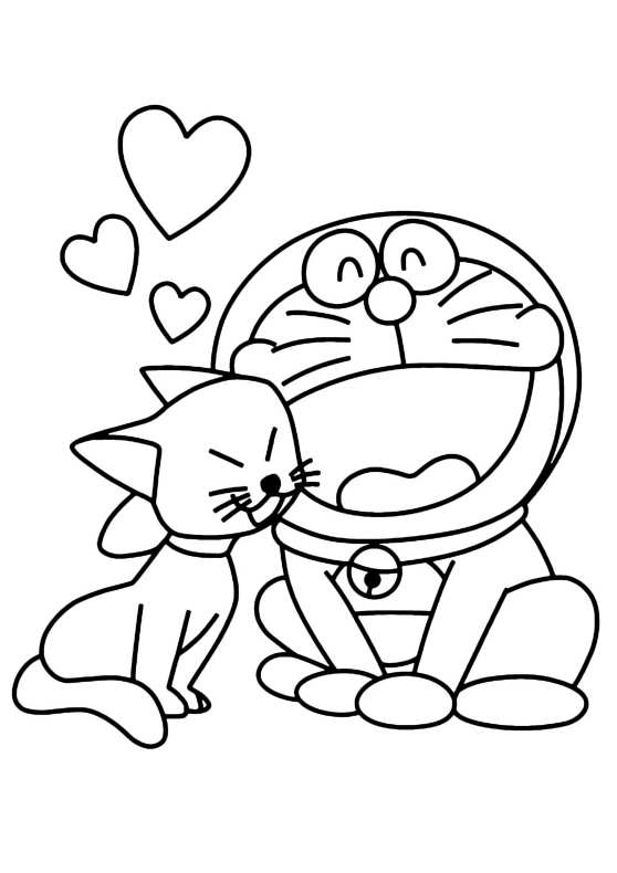 Dibujo de Doraemon con Gato para Colorear