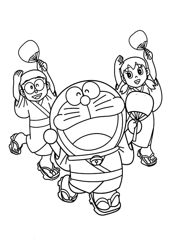 Dibujo de Doraemon con Yukata para Colorear