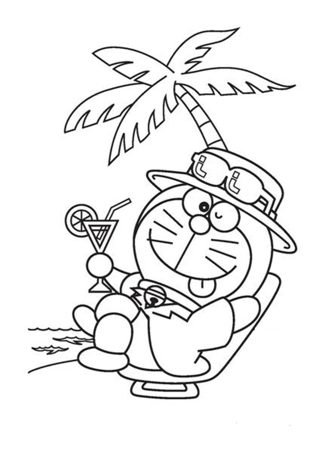 Dibujo de Doraemon en la Playa para Colorear