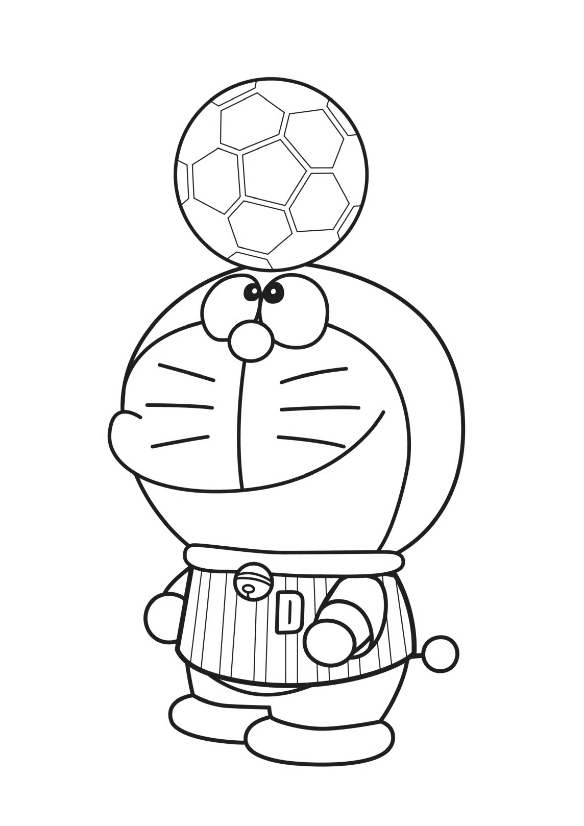 Dibujo de Doraemon Jugando al Futbol para Colorear