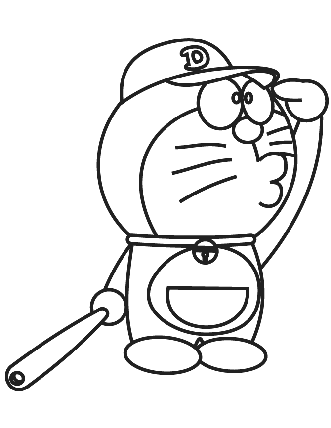 Dibujo de Doraemon Jugando béisbol para Colorear