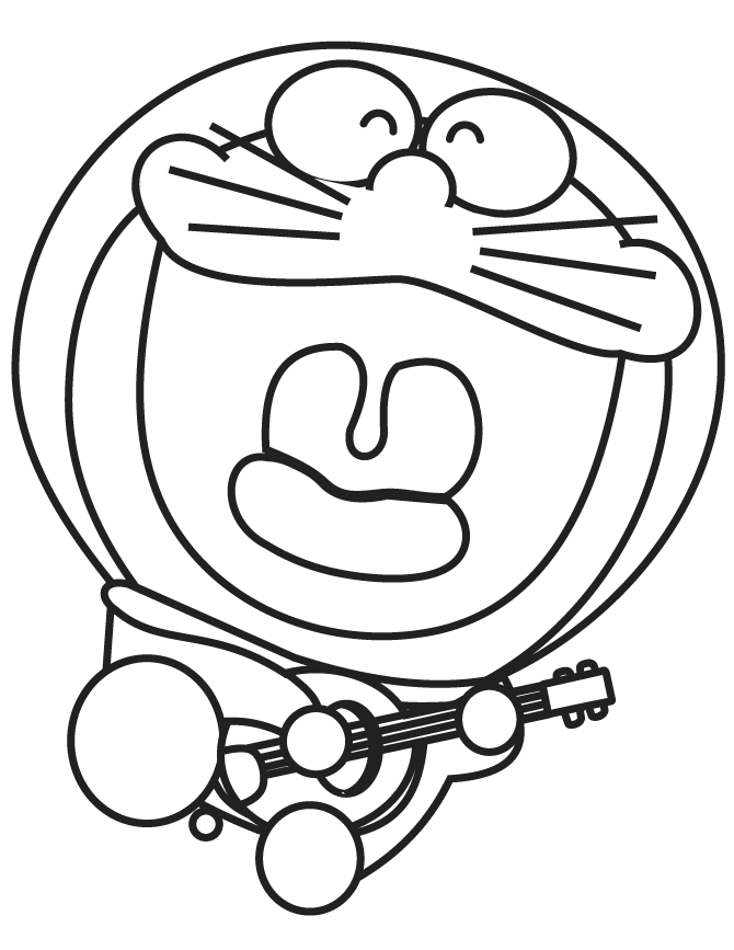 Dibujo de Doraemon Tocando la Guitarra para Colorear