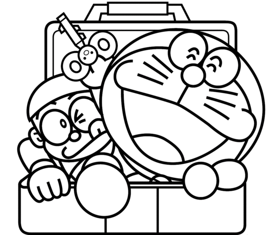 Dibujo de Doraemon y Nobita en Caja para Colorear