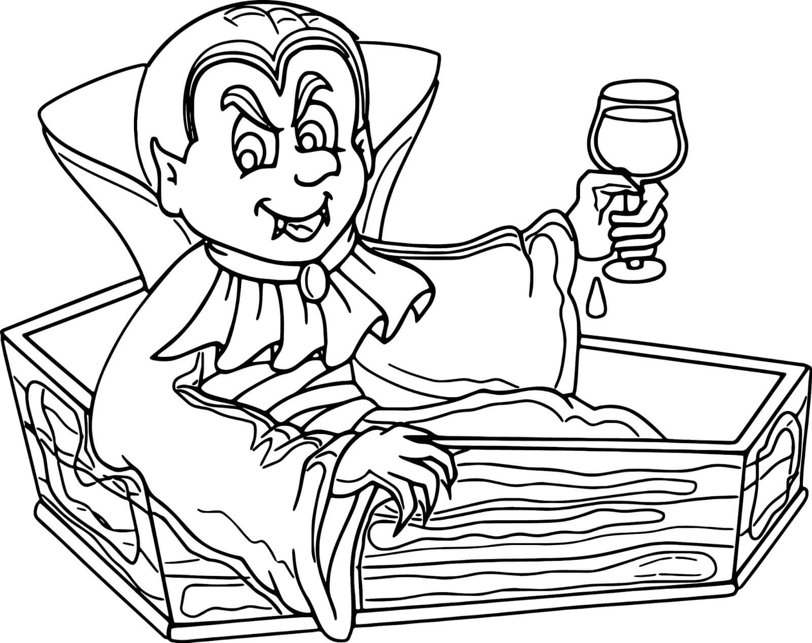 Dibujo de Drcula Sentado en el Atad para Colorear