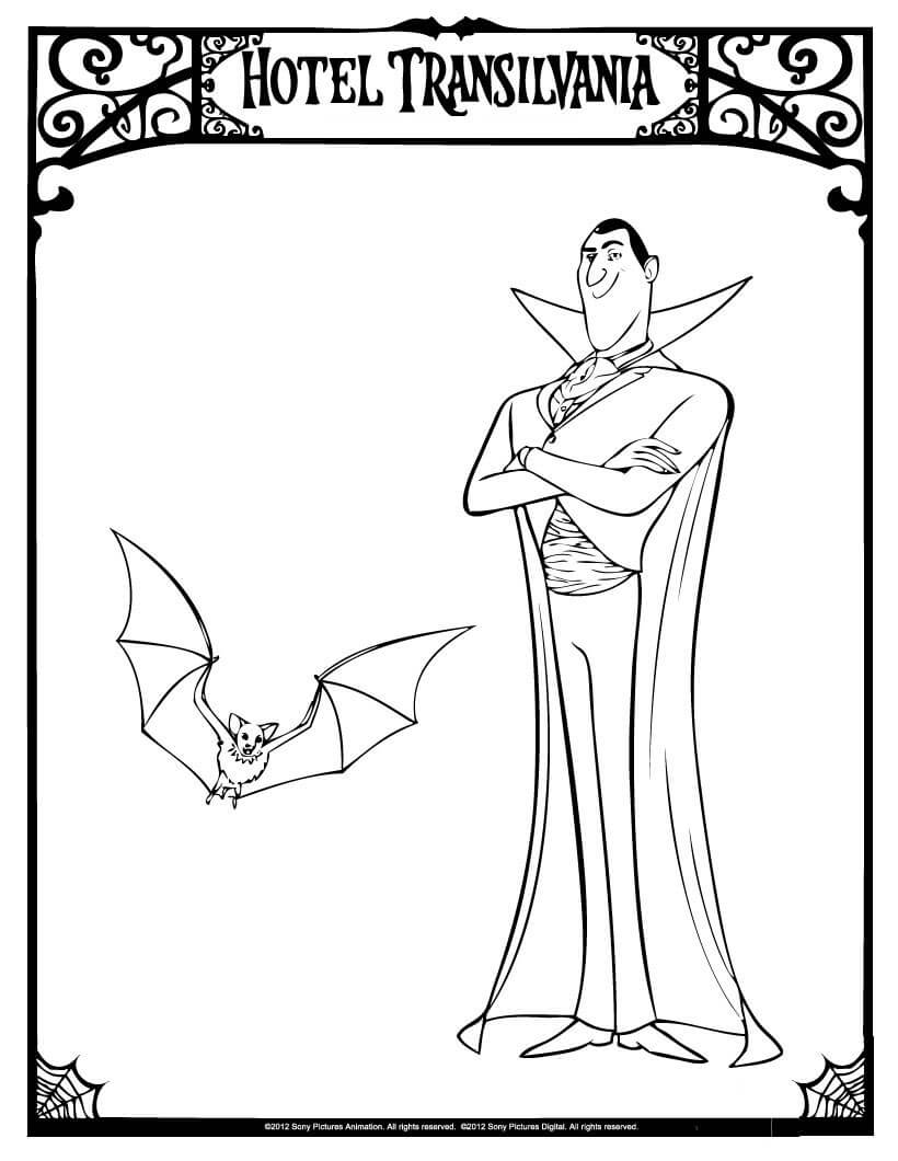 Dibujo de Drcula y Murcilago Volando para Colorear