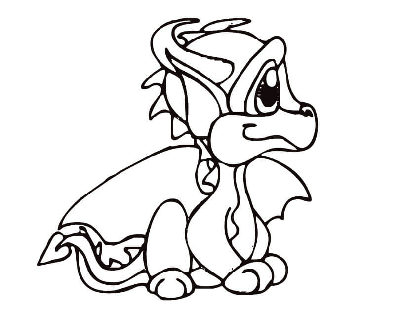 Dibujo de Bebé dragón Sentado para Colorear