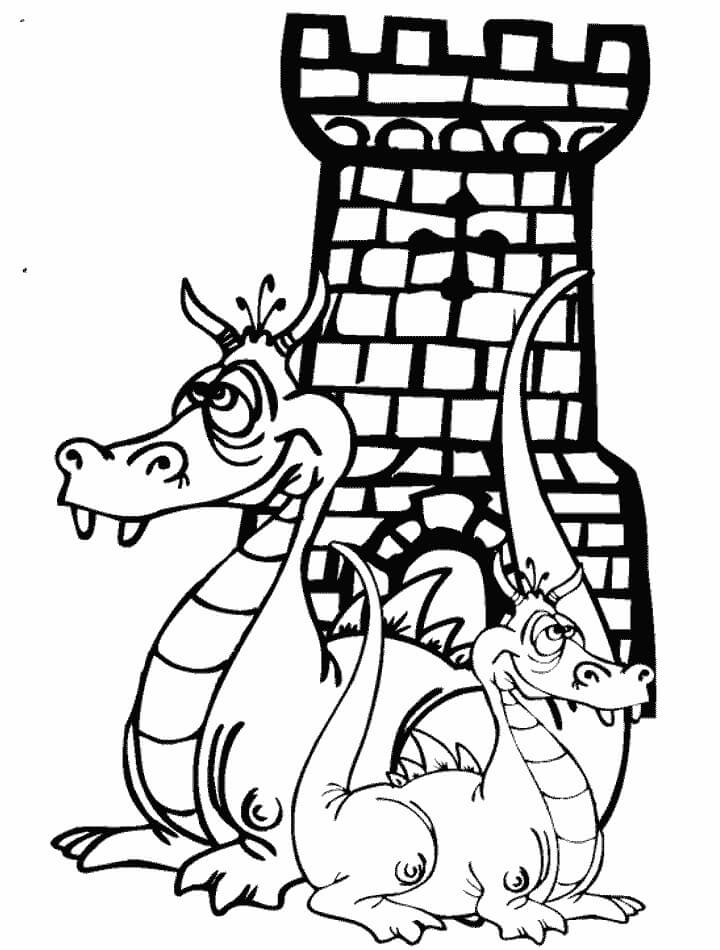 Dibujo de Dos Dragones Divertidos para Colorear