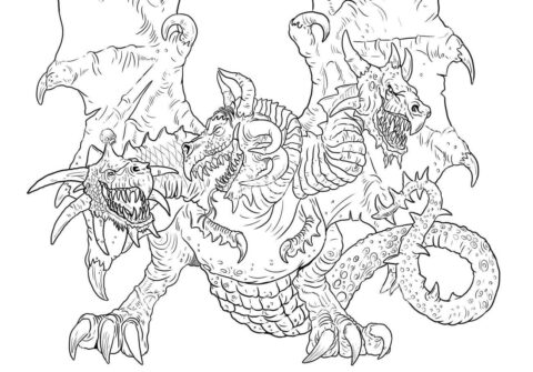 Dibujo de Dragón Tres Cabezas para Colorear