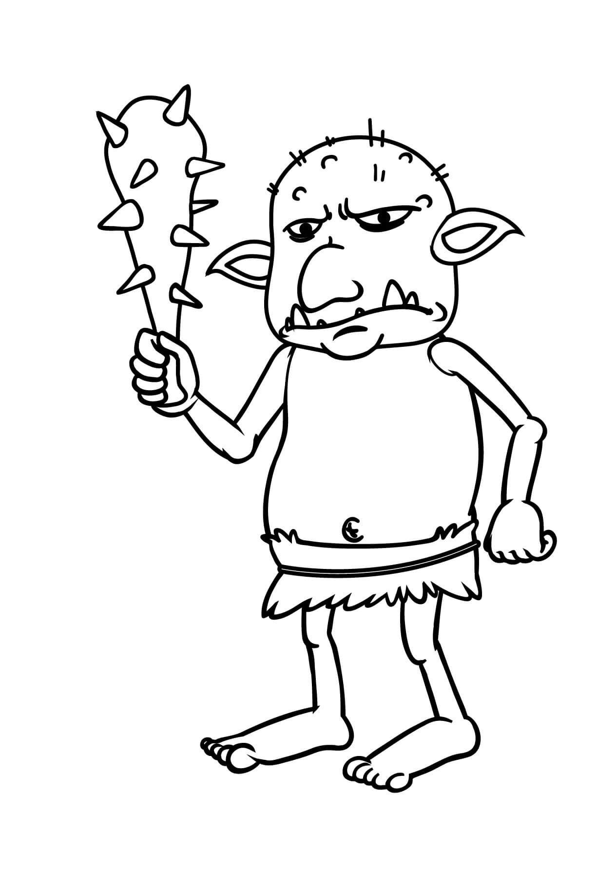 Dibujo de Duende Empunando una Maza con Puas para Colorear