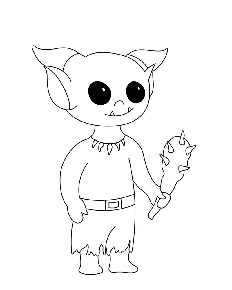Dibujo de Duende Sonriente Sosteniendo un Garrote de Puas para Colorear