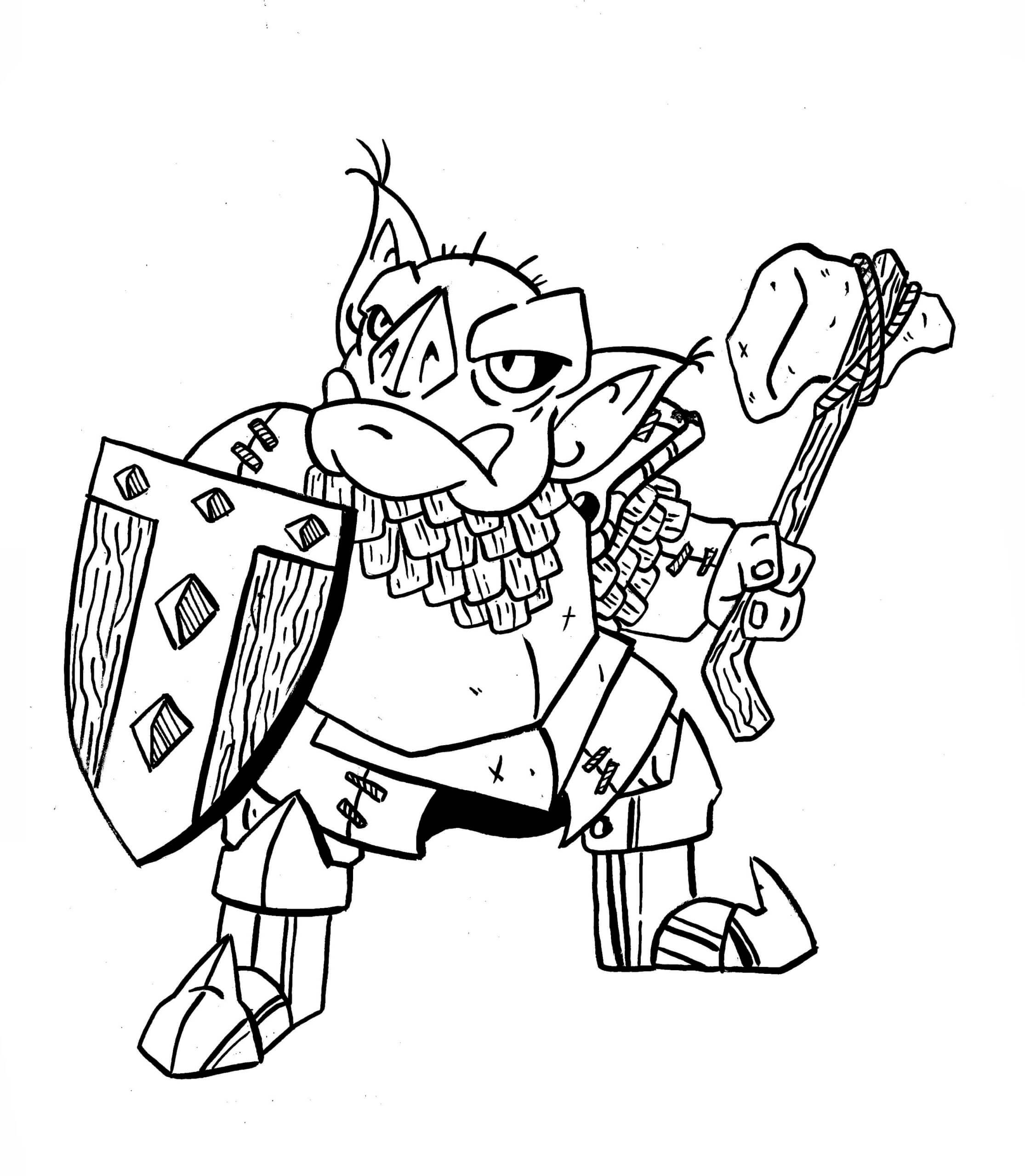 Dibujo de Duende con Hacha y Escudo para Colorear