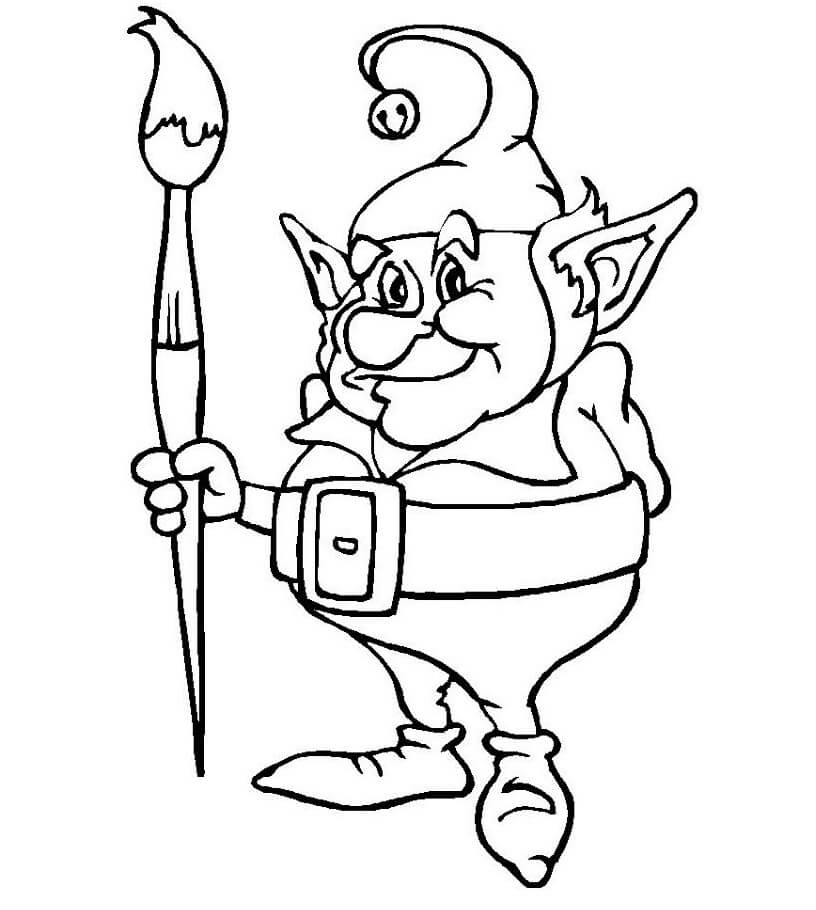 Dibujo de Duende con un Pincel para Colorear