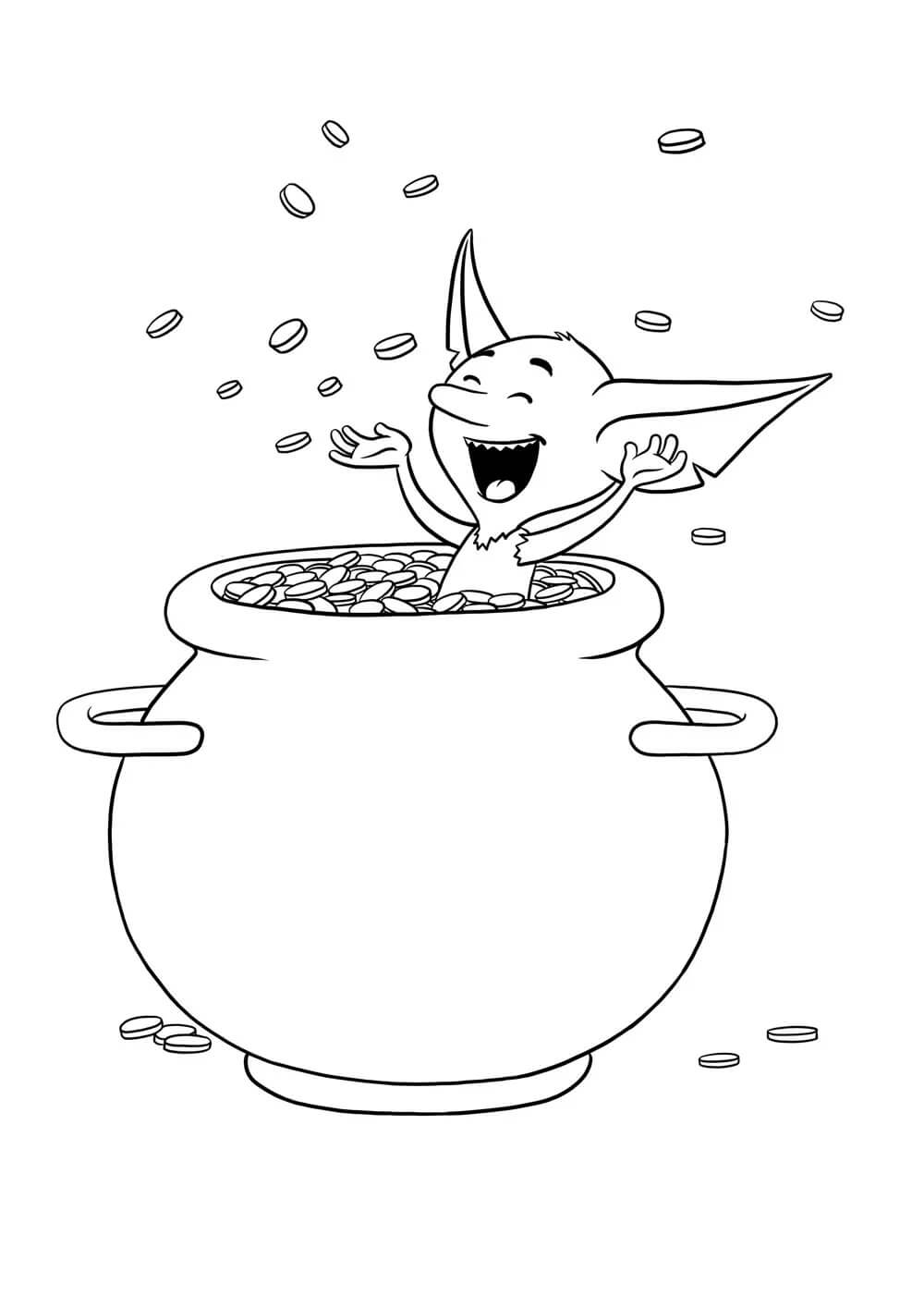 Dibujo de Duende en la Olla de Oro para Colorear