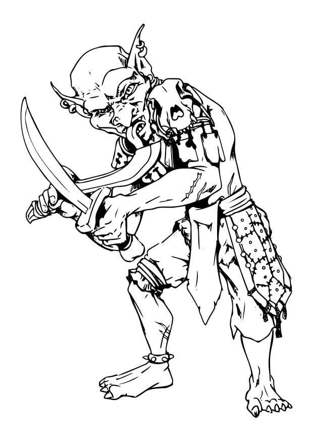 Dibujo de Duende Sosteniendo Espada para Colorear