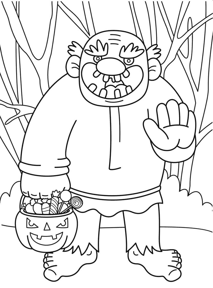 Dibujo de Duende Sosteniendo una lámpara de Calabaza para Colorear