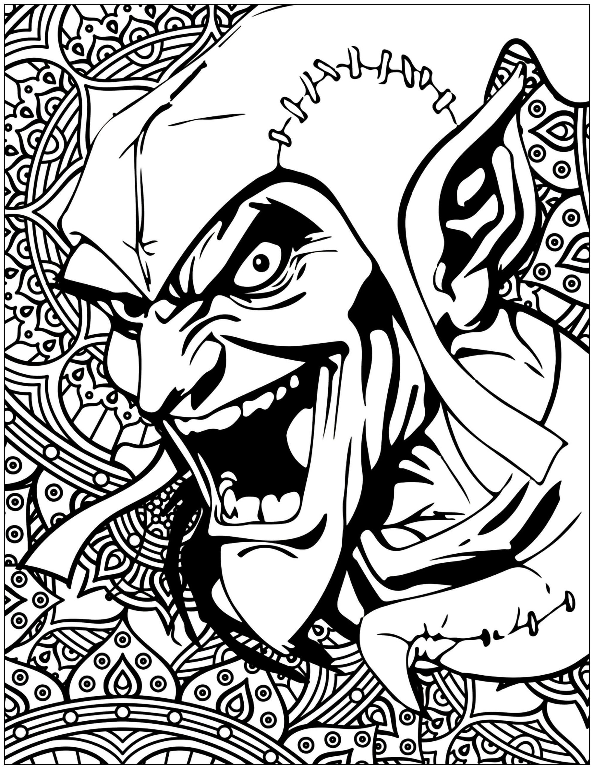 Dibujo de Mandala Cara de Duende Scaled para Colorear