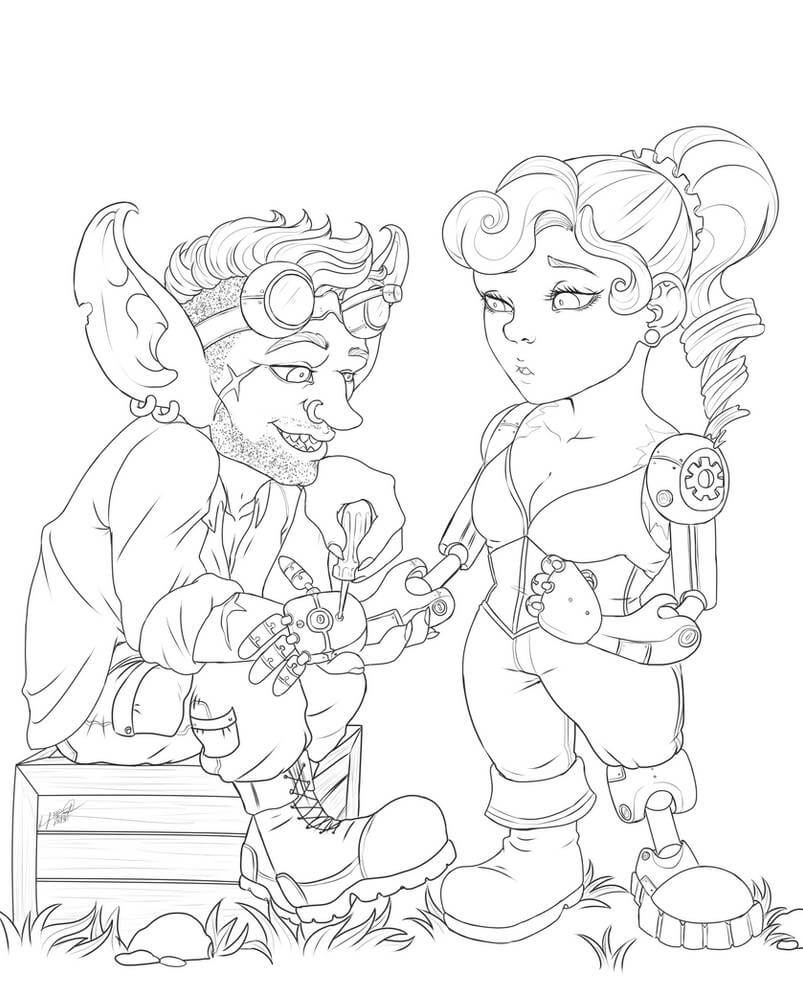 Dibujo de Mecagnomo y Duende para Colorear