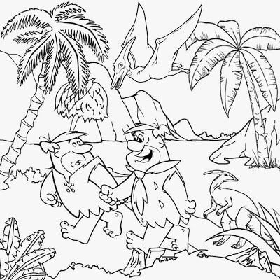 Dibujo de Dos Hombres de la Edad de Piedra en la Jungla para Colorear