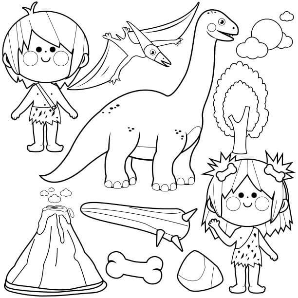 Dibujo de Edad de Piedra de Dibujos Animados para Colorear