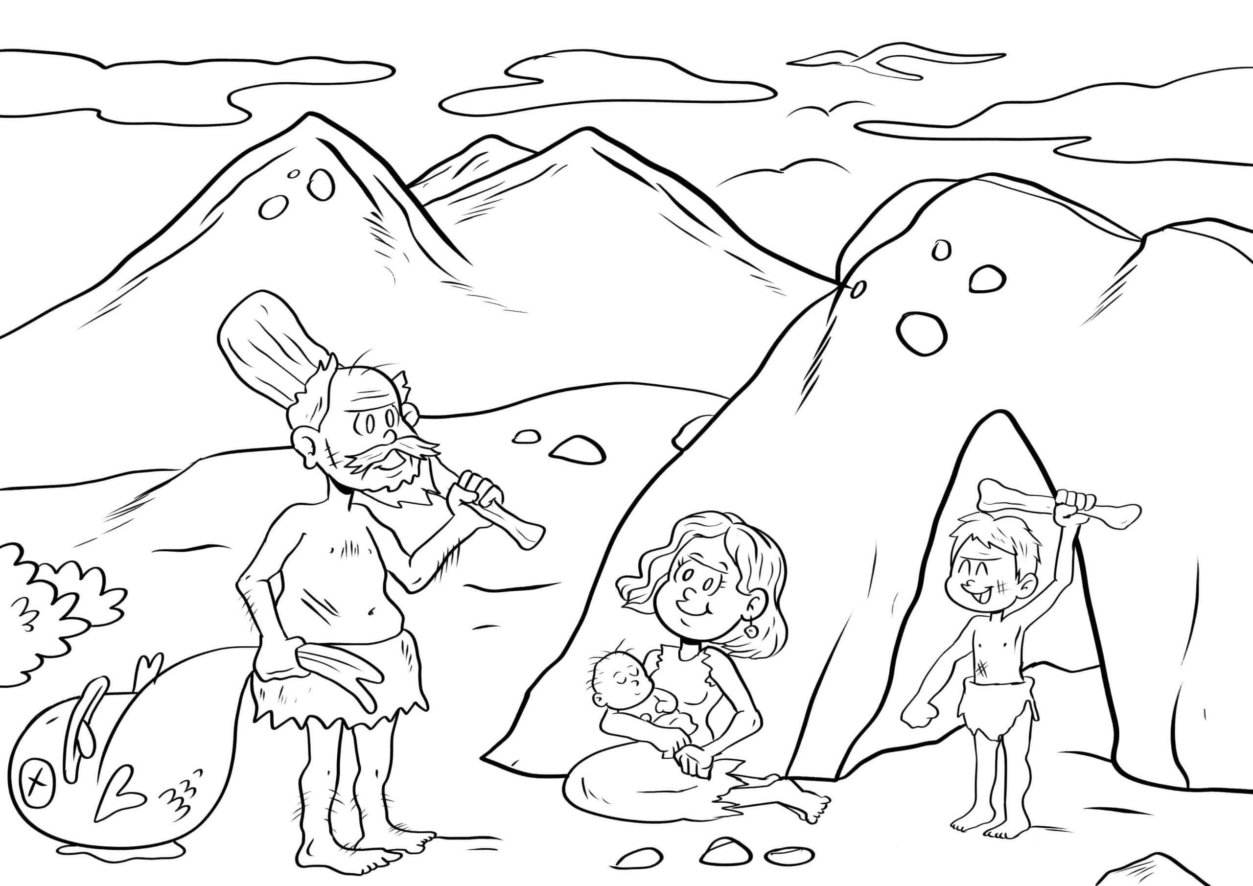 Dibujo de Familia Primitiva para Colorear