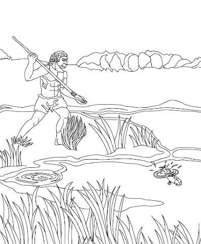 Dibujo de Gente Primitiva Pescando para Colorear