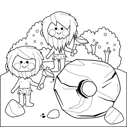 Dibujo de Gente de la Edad de Piedra Sonriendo para Colorear