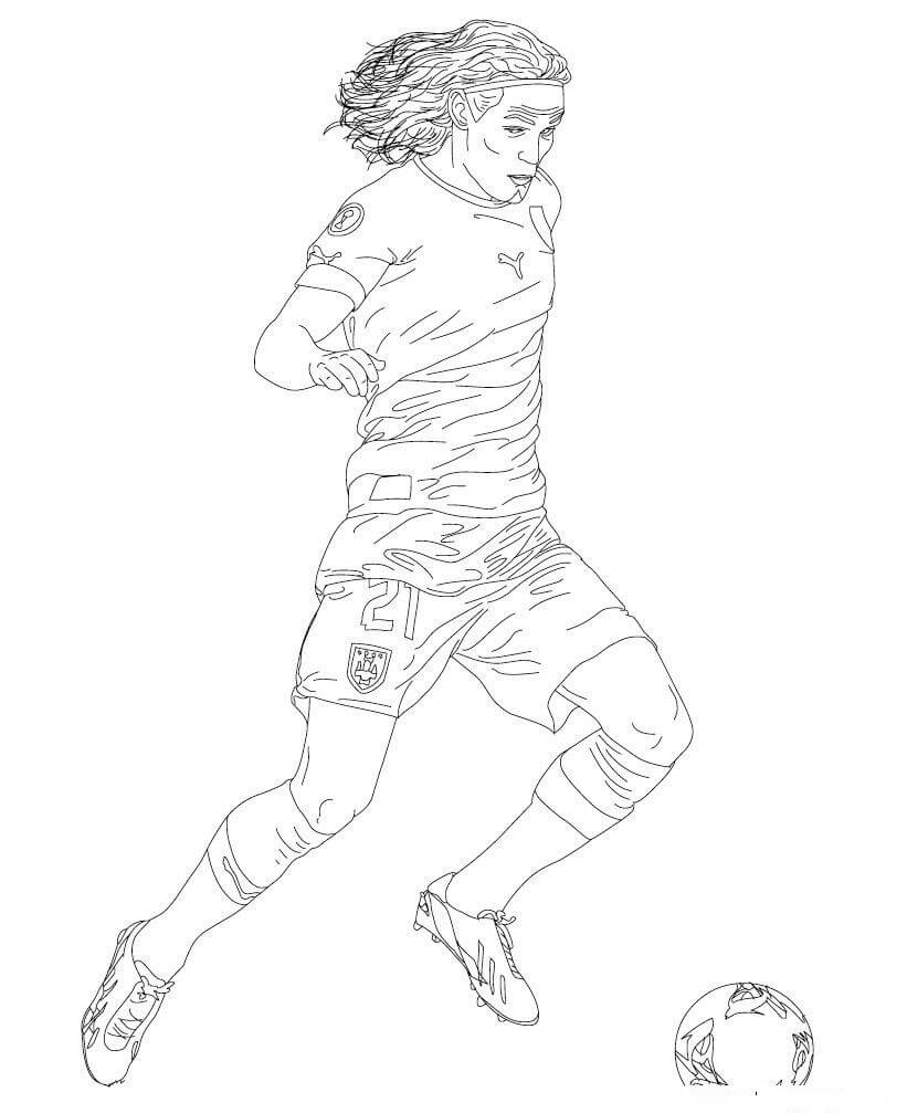 Dibujo de Edinson Cavani Patea una Pelota de Ftbol para Colorear