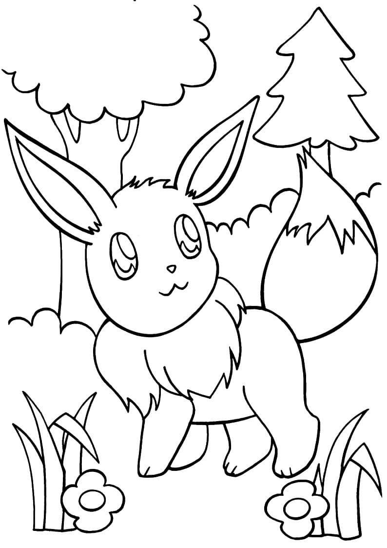 Dibujo de Eevee en el Bosque para Colorear