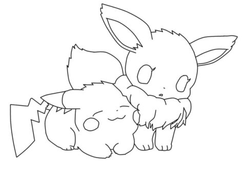 Dibujo de Eevee y Pikachu para Colorear