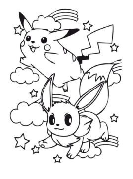 Dibujo de Encantador Eevee y Pikachu para Colorear
