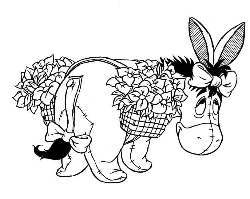 Dibujo de Eeyore con Flor para Colorear