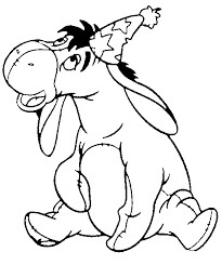Dibujo de Eeyore con Gorro de Fiesta para Colorear