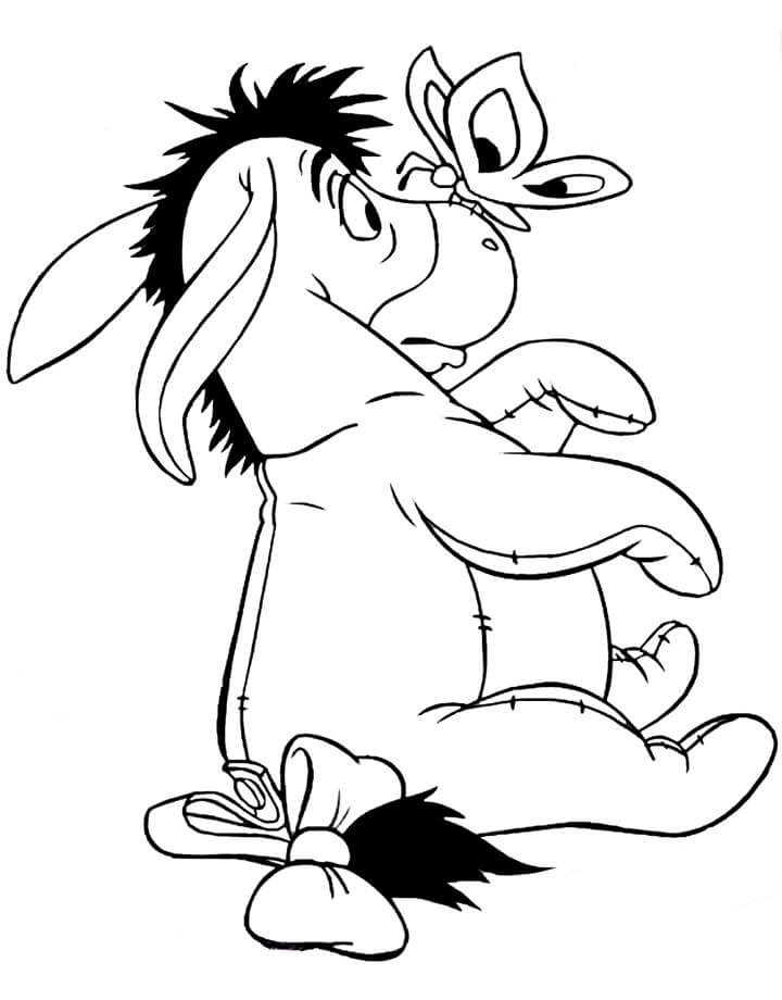 Dibujo de Eeyore con Mariposa para Colorear