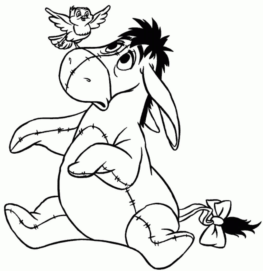 Dibujo de Eeyore con Pjaro para Colorear