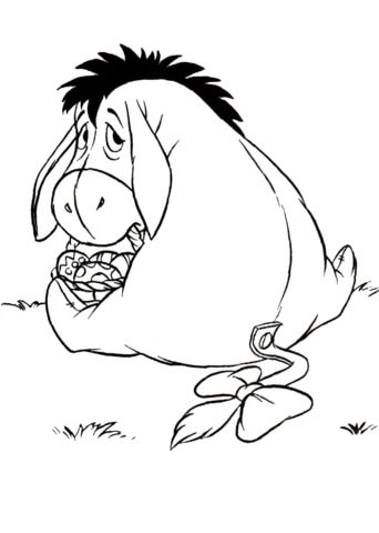 Dibujo de Eeyore con Huevo de Pascua para Colorear
