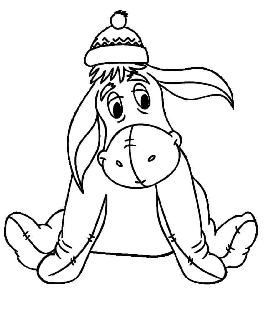 Dibujo de Eeyore con Sombrero de Invierno para Colorear