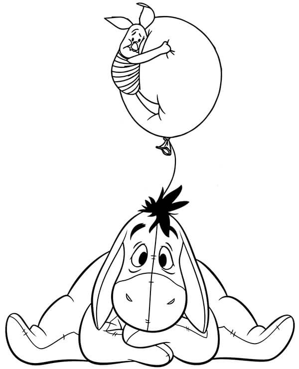 Dibujo de Eeyore y Piglet con Globo para Colorear