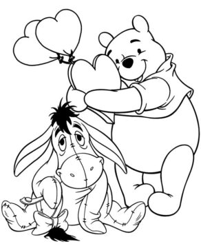Dibujo de Lindo Pooh y Eeyore con Globo para Colorear