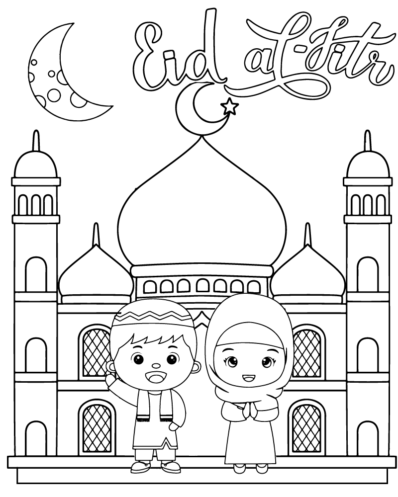 Dibujo de Eid al Fitr Coloring Page For Child para Colorear