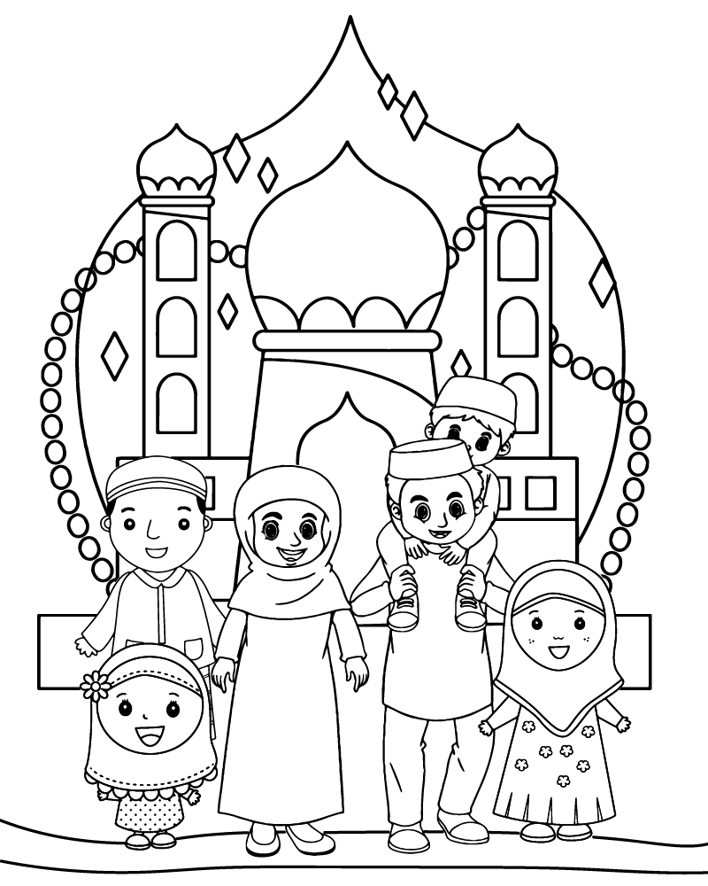 Dibujo de Eid Family Coloring Page For Child para Colorear