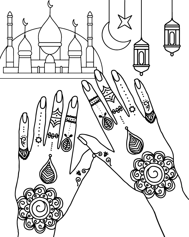 Dibujo de Eid Henna Coloring Page For Child para Colorear