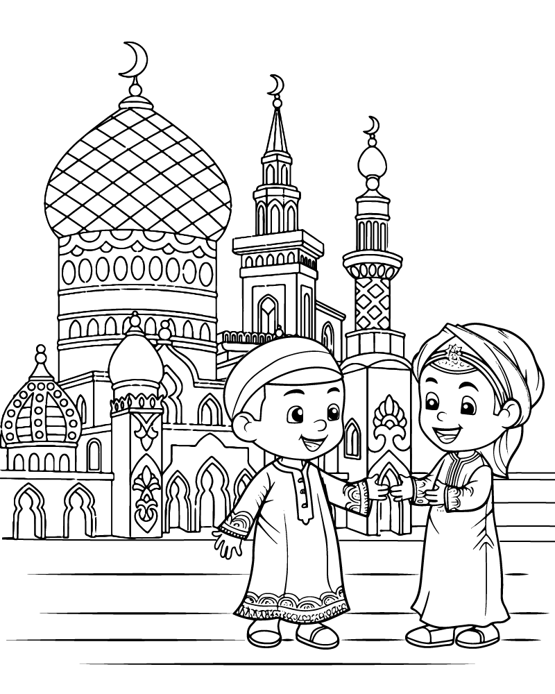 Dibujo de Eid Mosque Coloring Page For Kid para Colorear