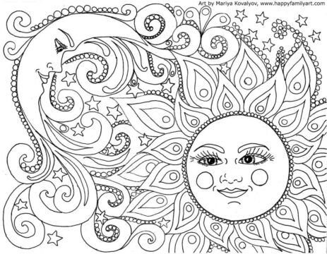 Dibujo de Sol y Luna para Adulto para Colorear