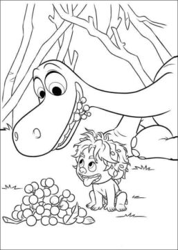 Dibujo de Spot y Arlo Comiendo Fruta para Colorear
