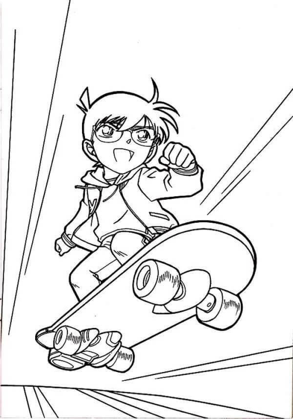 Dibujo de Conan Jugando Patineta para Colorear